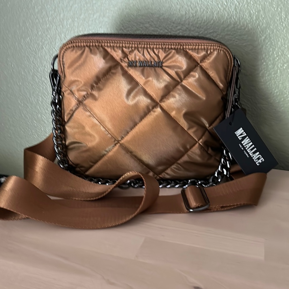 MZ Wallace Bowery Crossbody Bag Quilted Tiger Eye Pearl